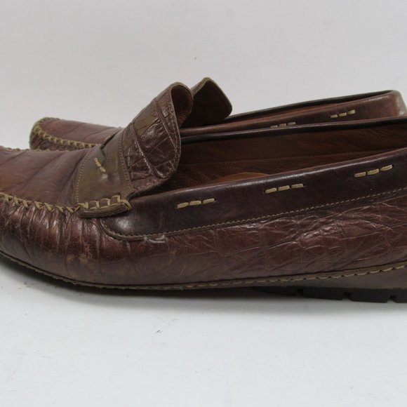 Stemar Mens Brown Leather Moc Toe Driving Penny Loafers Size US 8 1/2 - Picture 5 of 14